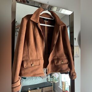 Chic Tahari Faux Suede Moto Jacket - Size (XL) (Rust Color)